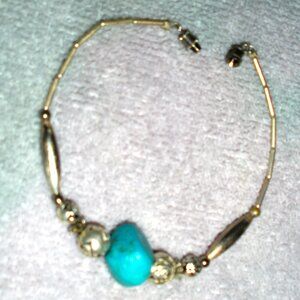 Turquoise stone and antique silver beaded bracelet